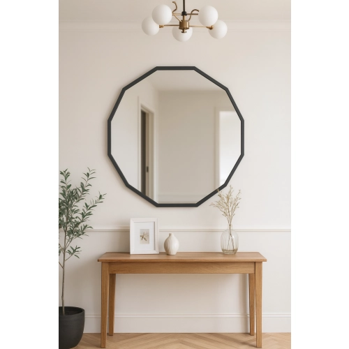 Lustro FlowerLine – wielokątne lustro w czarnej ramie | Designerskie lustro geometryczne do sypialni, salonu i przedpokoju